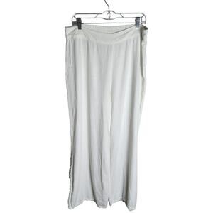Soft Surroundings pull on linen blend beach pants sz L Gauzy slit leg stretch